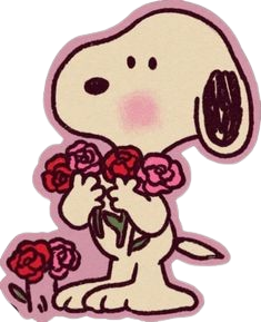 Snoopy segurando um buquê de flores